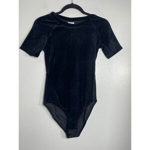 RITA ROW‎ Ribbed Velvet Short Sleeve Bodysuit XS Black NEW Modern Minimalist